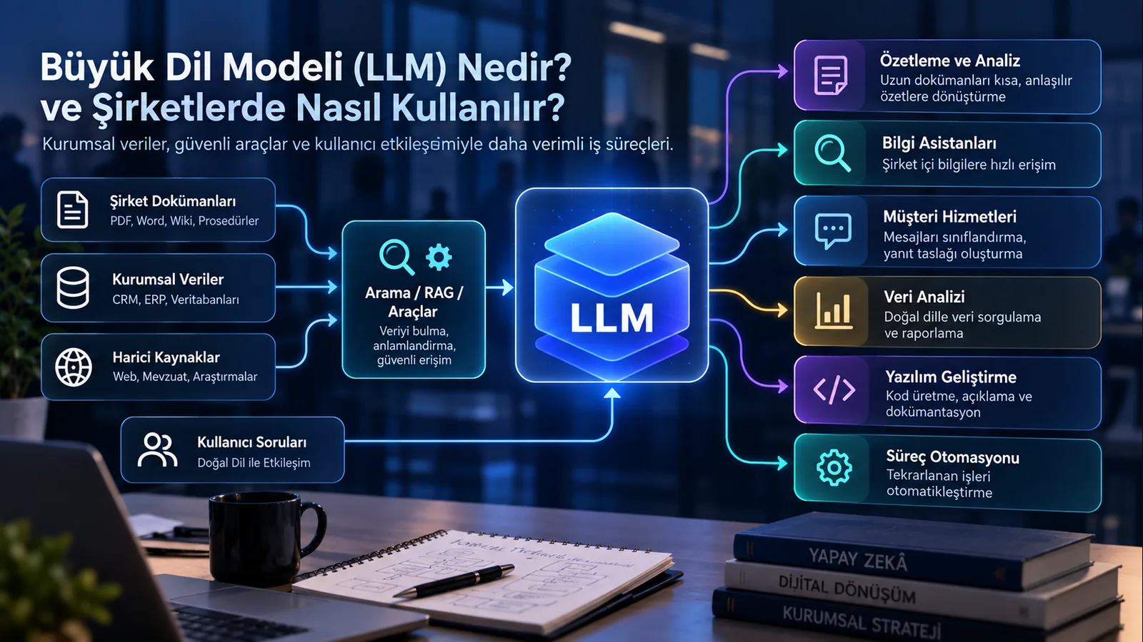 Büyük dil modellerinin kurumsal veriler ve uygulamalarla çalışma yapısı
